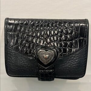 Brighton Black Wallet with Crocodile Texture and Heart Accent